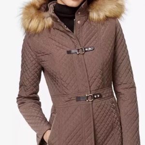 Ivanka Trump brown quilted faux fur coat size M